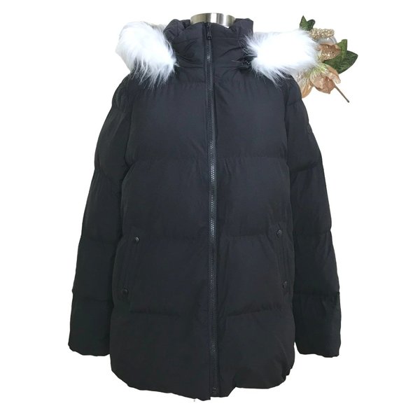 Sam Edelman Puffer Hooded Faux Fur Trim Coat Black Size Small NWT - Picture 6 of 15